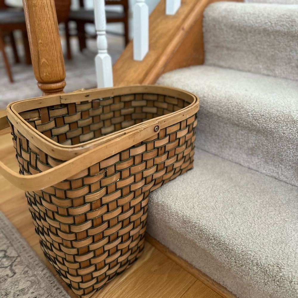 Handcrafted Woven Stair Basket with Handle